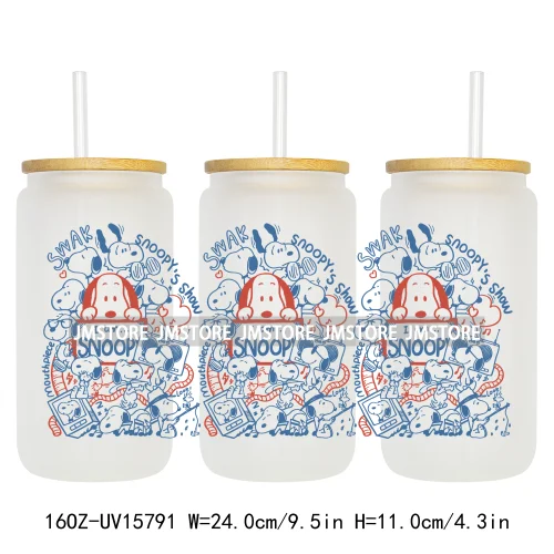 Retro Puppy Cartoon Best Friends 16OZ UV DTF Cup Wraps Ready To Apply Waterproof Transfer Stickers For Libbey Glass Can Tumbler