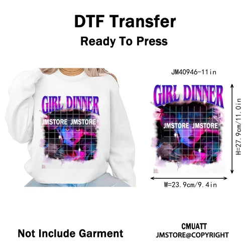 Cartoon Girl Dinner Kpop Merch Idol Band Group Music Movie Iron on DTF Washable Transfers Stickers Ready to Press for Textile