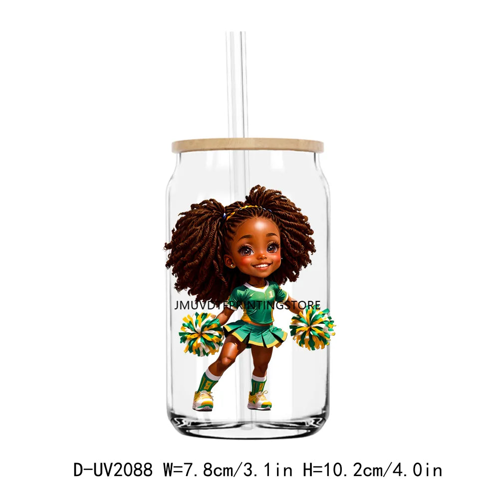 Afro Sport Girl Cheer Leader UV DTF Transfers Stickers Decals For Libbey Cold Cups Mugs Tumbler Waterproof DIY Craft