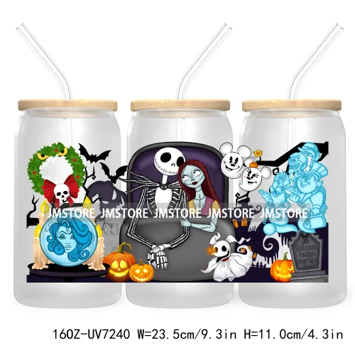 Stay Spooky Halloween 16OZ UV DTF Cup Wrap Transfer Sticker Custom Label Waterproof Logo For Libbey Glass Can Cartoon Characters