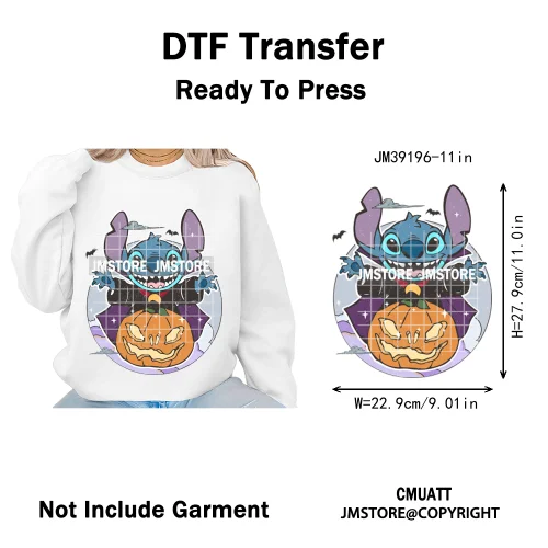 Funny Halloween Spooky Vibes Cartoon Characters Pumpkin Iron on DTF Washable Transfers Stickers Ready to Press for T-shirts Bags