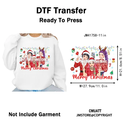 Preppy Christmas Festive Boys Girls Movie Xmas Gift Food Light Iron on DTF Washable Transfer Stickers Ready to Press for Clothes