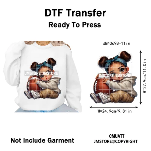 Cute Sporty Fans Chicana Mexican Girls Kids Football Season Iron on Washable DTF Transfers Stickers Ready to Press for Clothing