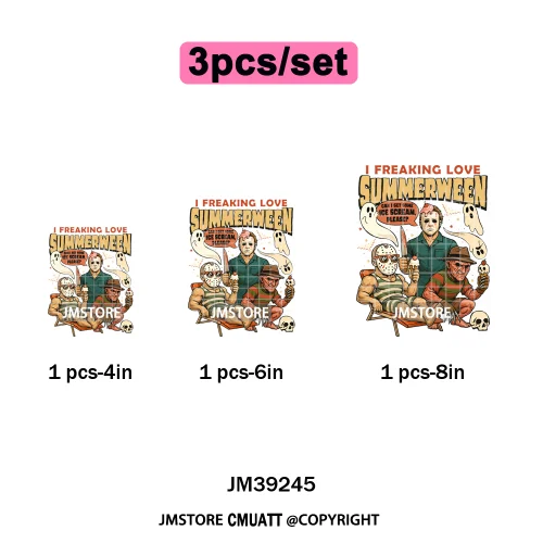 Pumpkin Spice Season Cartoon Horror Nightmare Halloween Vibes Iron on DTF Washable Transfers Stickers Ready to Press for Hoodies