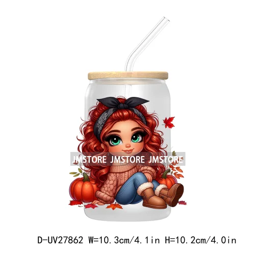 Latina Chibi Autumn Baby Little Girl UV DTF Transfer Stickers Decals For Libbey Cold Cups Mugs Tumbler Fall Vibes Pumpkin Season