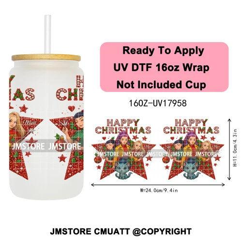 Christmas Edition Kpop Demon Festive Anime Girls UV DTF Stickers Ready To Apply Cup Wrap High Quality For 16OZ Libbey Can Glass