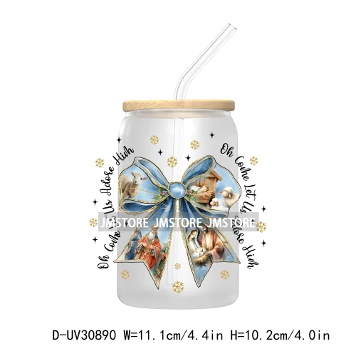 Coquette Jesus Religious Christmas UV Sticker Decals For Libbey Cold Cups Mug Tumbler Transfer Stickers Logo Christian Cross Bow