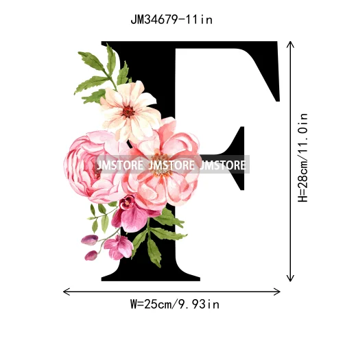 Flower Alphabet Name Monogram Floral Single Letter Illustration Sets Iron On DTF Transfers Stickers Ready To Press For Hoodies