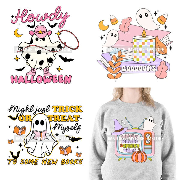 Howdy Halloween Spooky Book Lover Club Boo Jee Designs Ghosting You For Books Coffee Iron On DTF Transfers Stickers For Hoodies