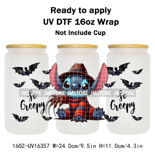 Horror Halloween Cartoon Killers 16OZ UV DTF Cup Wraps Ready To Apply Waterproof Transfer Stickers For Libbey Glass Can Tumbler