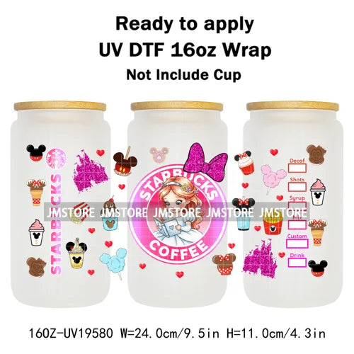 Coquette Bow Baby Toddler Princess UV DTF Cup Wraps Ready To Apply Transfer Stickers For 16OZ Libbey Glass Can Mug Faux Glitter