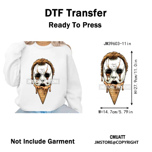 Scary Halloween Popsicles Horror Movie Killers Character Iron on DTF Washable Transfers Stickers Ready to Press for Textile Bags