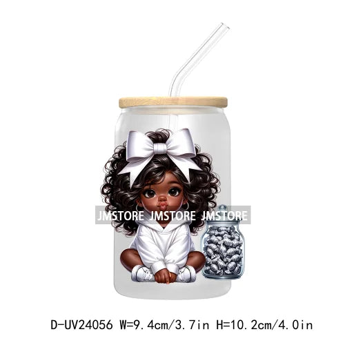 Black Chibi Girl UV DTF Transfers Stickers Decals For Libbey Cold Cups Mugs Tumbler Waterproof DIY Craft Beautiful Afro Woman