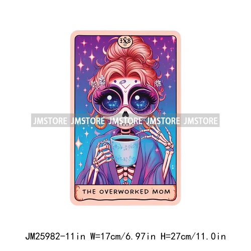 Funny Crafter Girl Skeleton Marathoner Overthinker Mom Queen Tarot Card DTF Iron On Transfer Stickers Ready To Press For Clothes