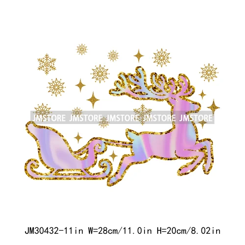 Faux Glitter Merry Christmas Season Merry And Bright Santa Baby Decals Iron On DTF Transfers Stickers Ready To Press For T-shirt