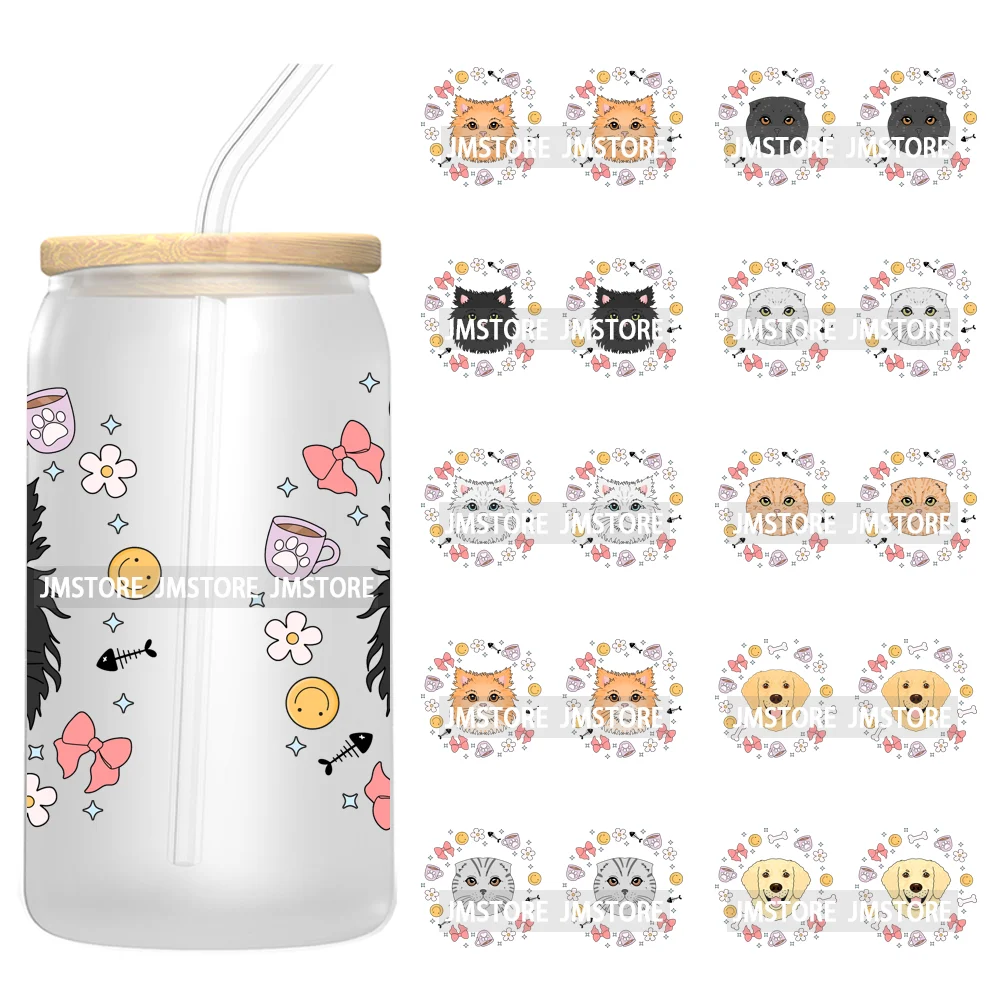 Coquette Bow Cat Dog Mom UV DTF Stickers Ready to Transfer Cup Wrap Custom Labels DIY Craft For Libbey Can Glass Tumblers Mugs