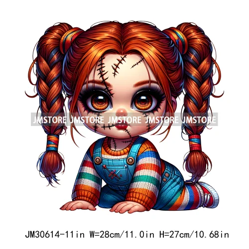 Cartoon Spooky Vibes Halloween Killer Baby Character Iron On DTF Transfers Stickers Ready To Press For T-shirts
