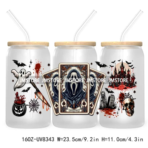 Ghostface Halloween Characters Tarot Card UV DTF Wraps Transfer Stickers Custom Labels Waterproof Logo For 16OZ  Libbey Cup Can