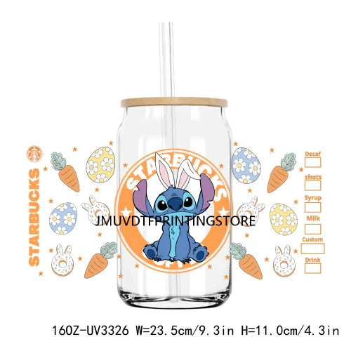 Cute Easter Bunny Cartoon UV DTF Sticker For 16OZ Libbey Glass Cup Can Wrap Transfer Sticker Custom Label DIY Logo Spring Flower