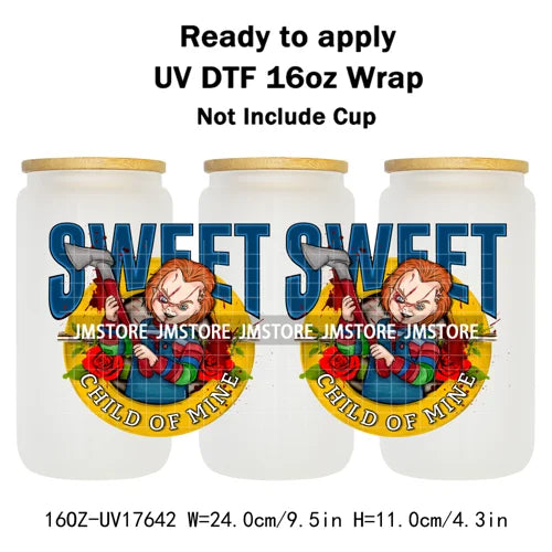 Scare Bears Halloween Horror Villain UV DTF Cup Wrap Ready To Apply Transfer Stickers Waterproof For Libbey Glass Can 16OZ Wraps