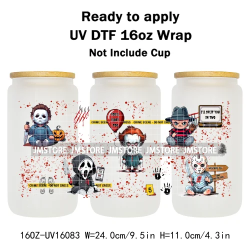 Halloween Girls Horror Movie Friends 16OZ UV DTF Cup Wrap Ready To Apply Waterproof Transfer Stickers For Libbey Glass Can Mugs