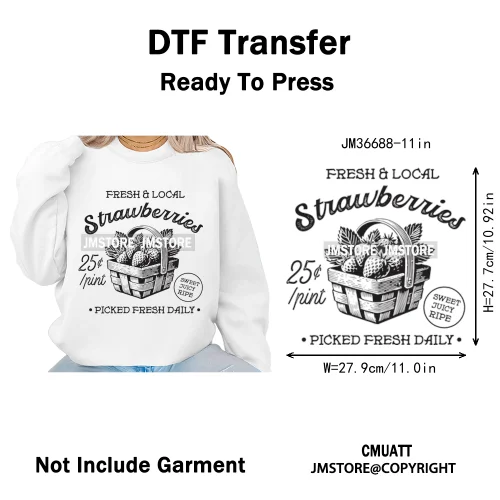 Boho Coquette Floral Strawberry Festival Vibes Summer Fruit Iron on DTF Thermal Transfer Sticker Ready to Press for Clothes Bags