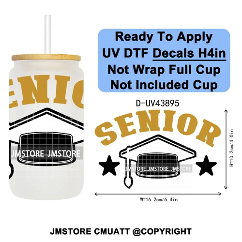 College Grad Class Of 2026 UV DTF Cup Decals Ready To Apply Transfer Stickers Durable Custom Labels For Libbey Glass Can Mugs