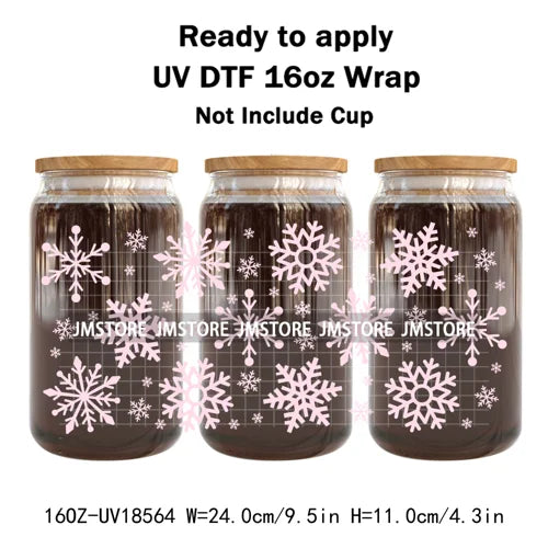 Preppy Christmas Candy Cane Xmas Tree UV DTF Cup Wrap Ready To Apply Transfer Stickers 16OZ Tumbler Wraps For Libbey Glass Can