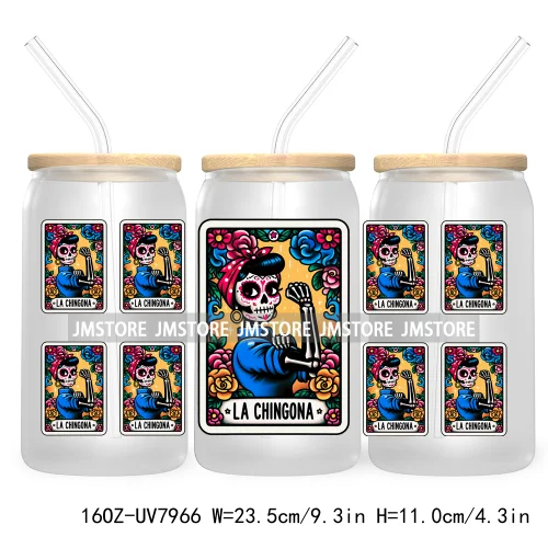 Funny Tarot Card UV DTF Sticker For 16OZ Libbey Glass Cup Can Wrap Transfer Sticker Custom Label DIY Logo Mexican Skeleton Skull