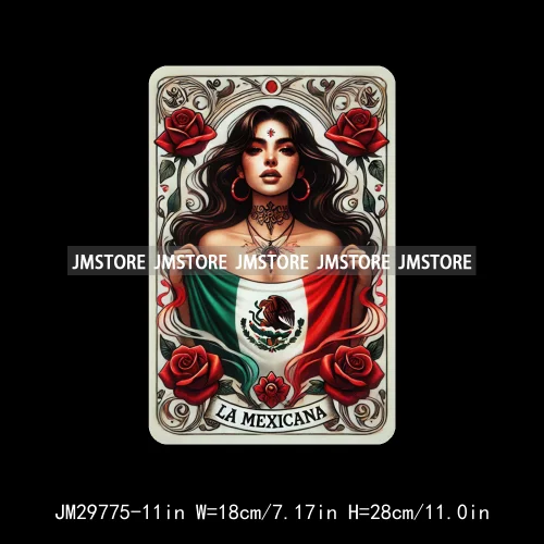 Latina Mexican Lady Chicana Spanish Tarot Card Designs Hecho En Mexico Iron On DTF Transfer Stickers Ready To Press For T-shirts