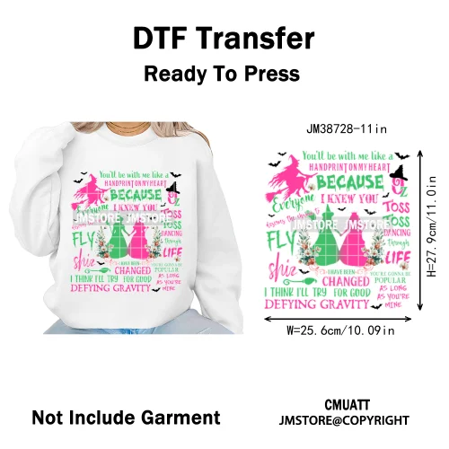 Magic Musical Movies Bad Good Witches Team Pink Green Coquette Iron on DTF Heat Transfers Stickers Ready to Press for T-shirts