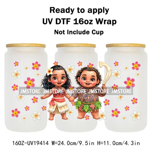 Kids Cartoon Character Flowers Butterfly 16OZ UV DTF Cup Wraps Ready To Apply Waterproof Transfer Stickers For Libbey Glass Can
