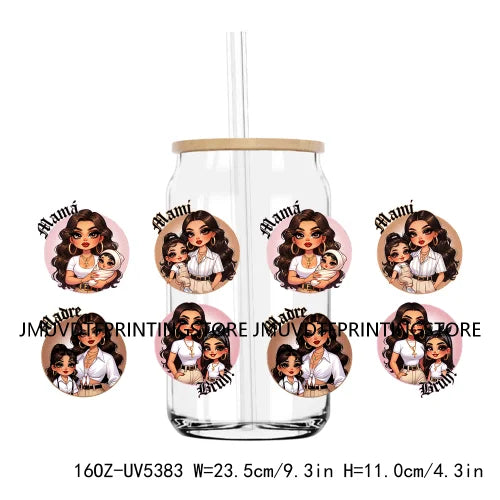 Mother's Day Daughter Son Latina Mexican Mama 16OZ UV DTF Cup Wrap Transfer Sticker Custom Waterproof Logo For Libbey Glass Can