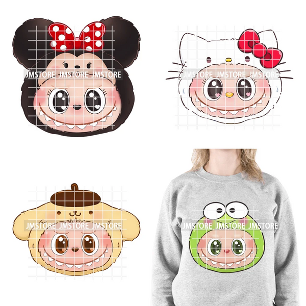New Cartoon Costume Monster Dolls Lover DTF Printing Decals Iron on Washable Transfers Stickers Ready to Press for T-shirts