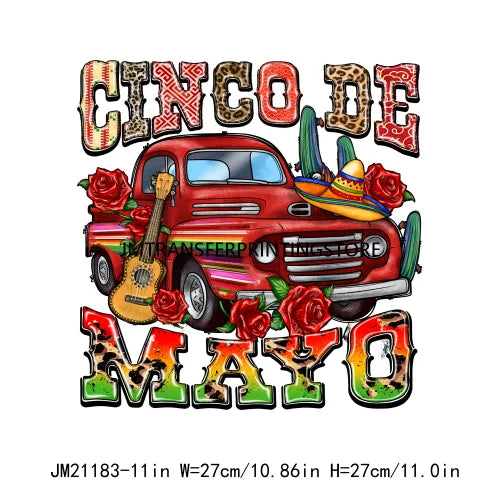 New Let's Fiesta Mexican Happy Cinco De Mayo Iron On DTF Stickers Sombrero Hat Cactus Fiesta Squad Transfer Printing For Hoodies