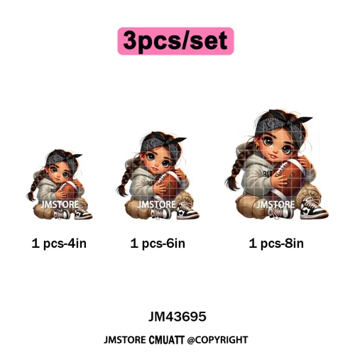 Cute Sporty Fans Chicana Mexican Girls Kids Football Season Iron on Washable DTF Transfers Stickers Ready to Press for Clothing