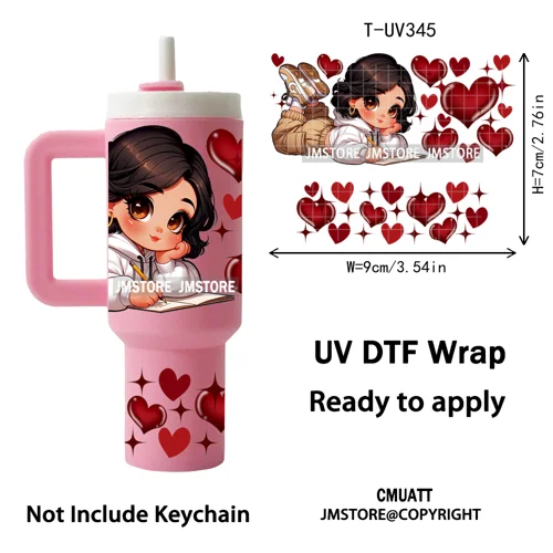 Chibi Girl Heart Cartoon Princess UV DTF Mini Tumbler Keychain Wraps Ready To Apply Transfer Stickers Prints Waterproof Decals