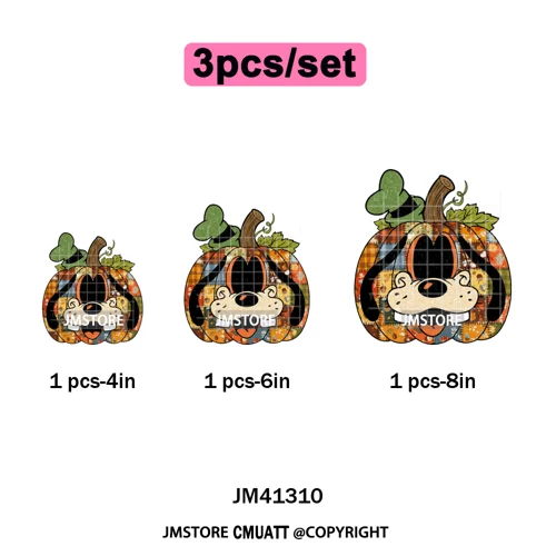 Preppy Floral Cartoon Friends Fall Patchwork Pumpkin Halloween Iron on Washable DTF Transfer Stickers Ready to Press for Clothes