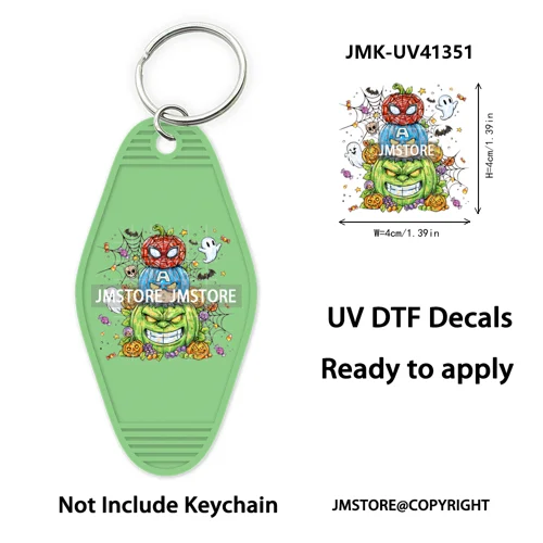 Cartoon Bear Pumpkin Fall Autumn Halloween UV DTF Motel Keychain Wraps Ready To Apply Custom High Quality Hotel Keychain Decals