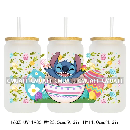 Cartoon Easter Vibes Animal Eggs Bunny Hunting Horror Killer 16OZ UV DTF Cup Wrap Sticker Label DIY Logo For Libbey Glass Can