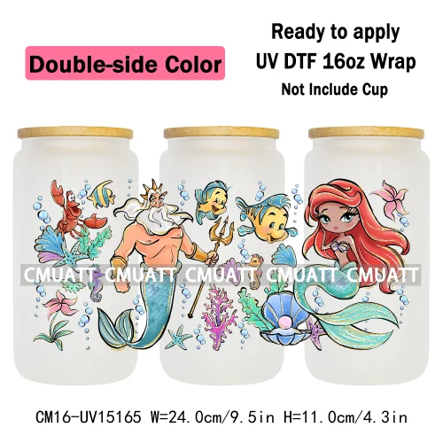 Double Sided Color UV DTF Cup Wraps 16OZ Bulk Waterproof Wholesale Custom Cartoon Cute Princess Mug Glass Water Bottles Sticker