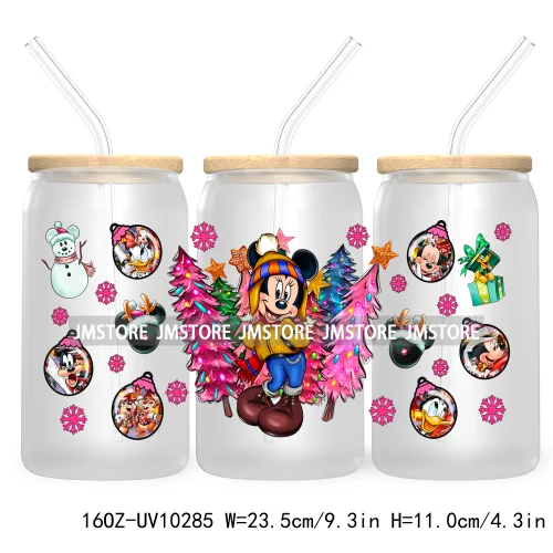 Princess Christmas Cartoon Friends 16OZ UV Cup Wrap DTF Transfer Stickers For Libbey Glass Can Cups Tumbler Magical Kingdom Vibe