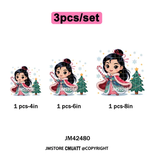 Cute Cartoon Movie Princess Christmas Winter Girly Kids Holiday Iron on DTF Washable Transfer Sticker Ready to Press for Clothes