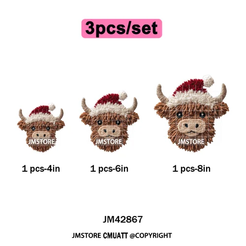 Faux Latch Hook Yarn Crochet Christmas Highland Cow Santa Iron on DTF Washable Transfer Stickers Ready to Press for Garment Bags
