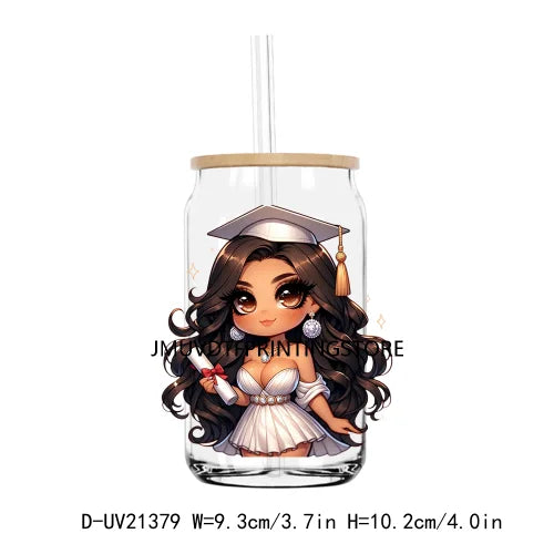 Chibi Latina Graduation Diploma UV DTF Transfer Stickers Decals For Libbey Cold Cups Mug Tumbler Waterproof DIY Logo Senior 2024