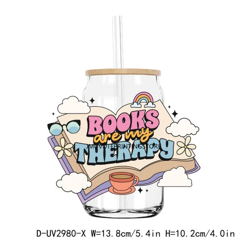 Books Are My Therapy Positive Quotes UV DTF Transfers Stickers Decals For Libbey Cold Cups Mugs Tumbler Waterproof DIY Craft