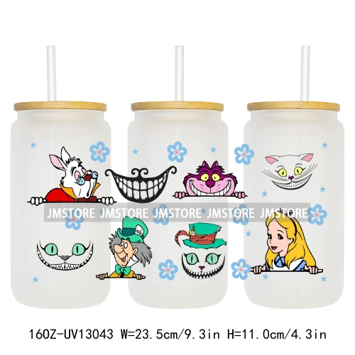 Cartoon Princess In Wonderland UV DTF Wraps Transfer Sticker Ready To Apply Waterproof Logo For 16OZ Libbey Glass Can Tumbler