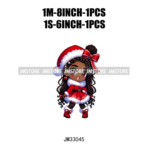 Cute Santa Hat Baby Afro Girls Coquette Bow Christmas Festive Holiday Iron On DTF Transfer Stickers Ready To Press For Clothing