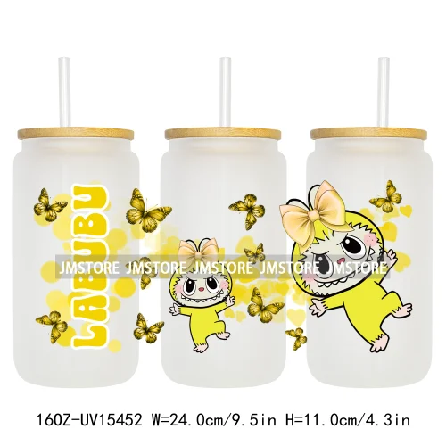 Coloful Cartoon Monsters Butterfly UV DTF Cup Wraps Ready To Apply Waterproof Transfer Stickers For 16OZ Libbey Glass Can Mugs