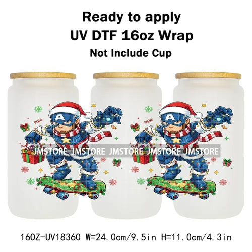 Preppy Christmas Movie Killer Cartoon Bow 16OZ UV DTF Cup Wraps Ready To Apply Waterproof Transfer Stickers For Libbey Glass Can